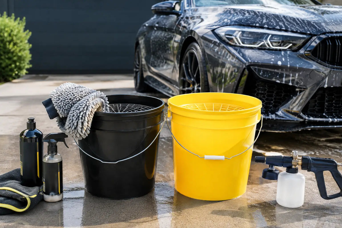 Autowassen met twee emmers zonder krassen